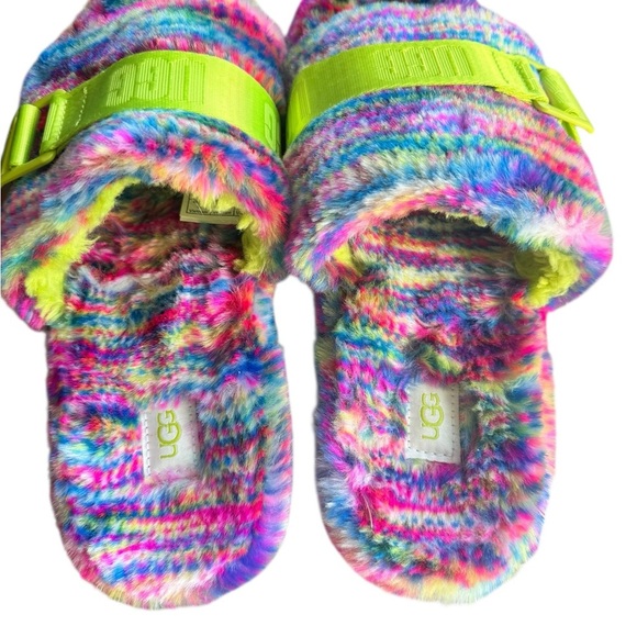 UGG Disco Slide Acid Wash Rainbow Fuzzy Sandals 8 - Picture 6 of 6